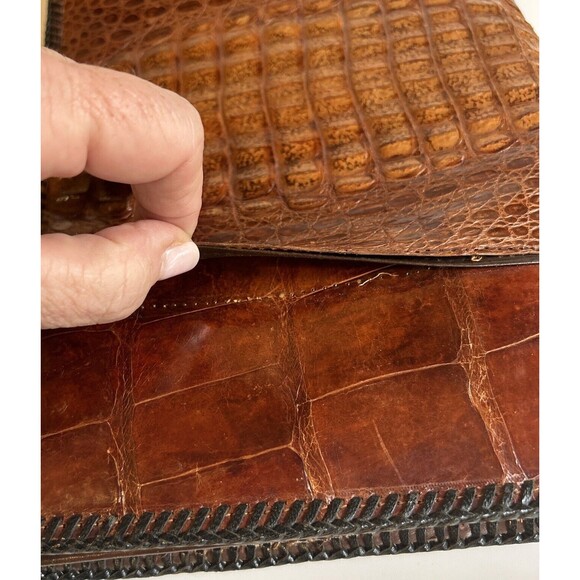 Vintage Whiskey Brown Genuine Crocodile Alligator Clutch Handbag Purse